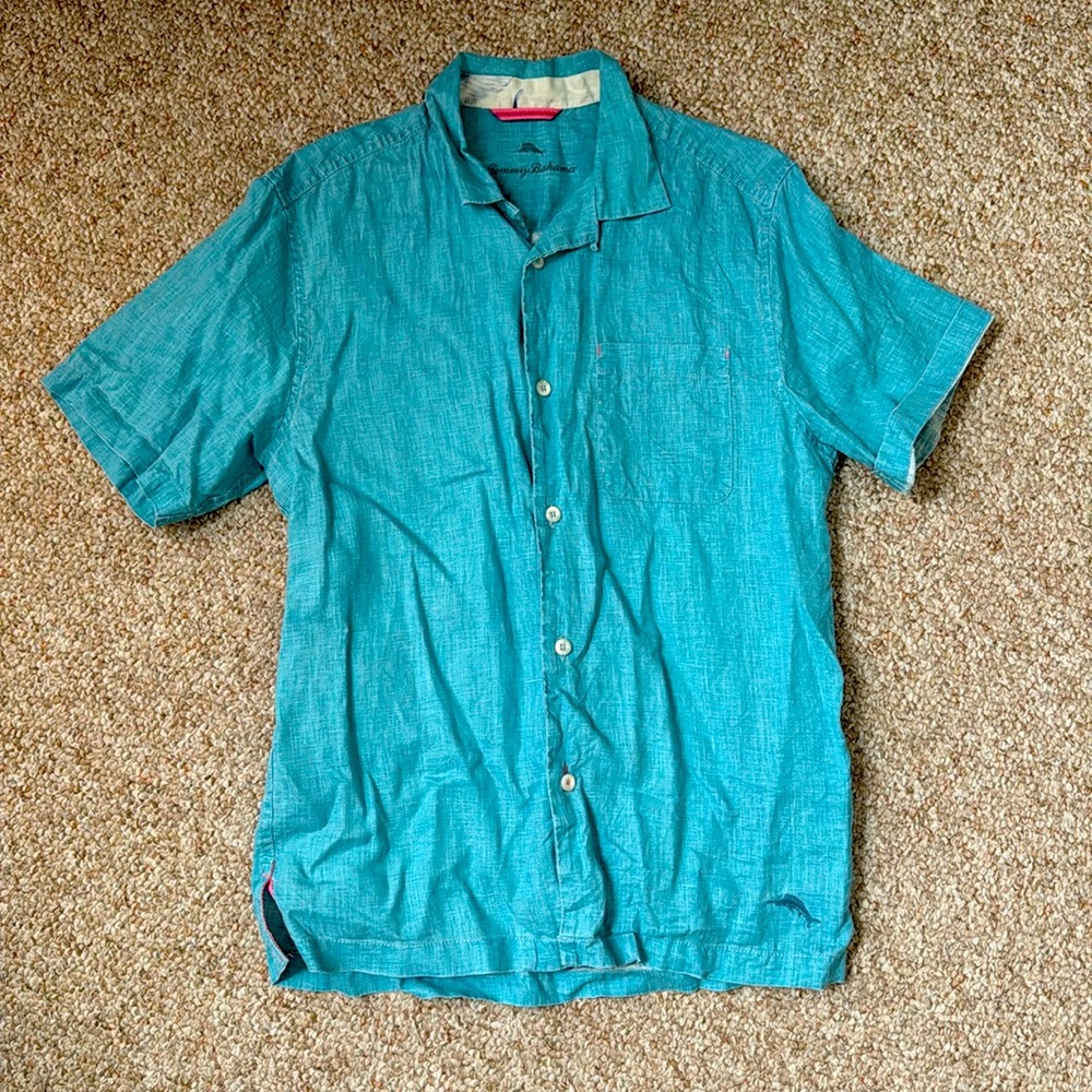 Tommy Bahama Men’s Blue Linen Casual Button Down Shirt Small
